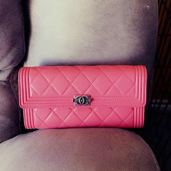 CHANEL Handbags - Chanel | Pink Lambskin Quilted Boy Flap Wallet
